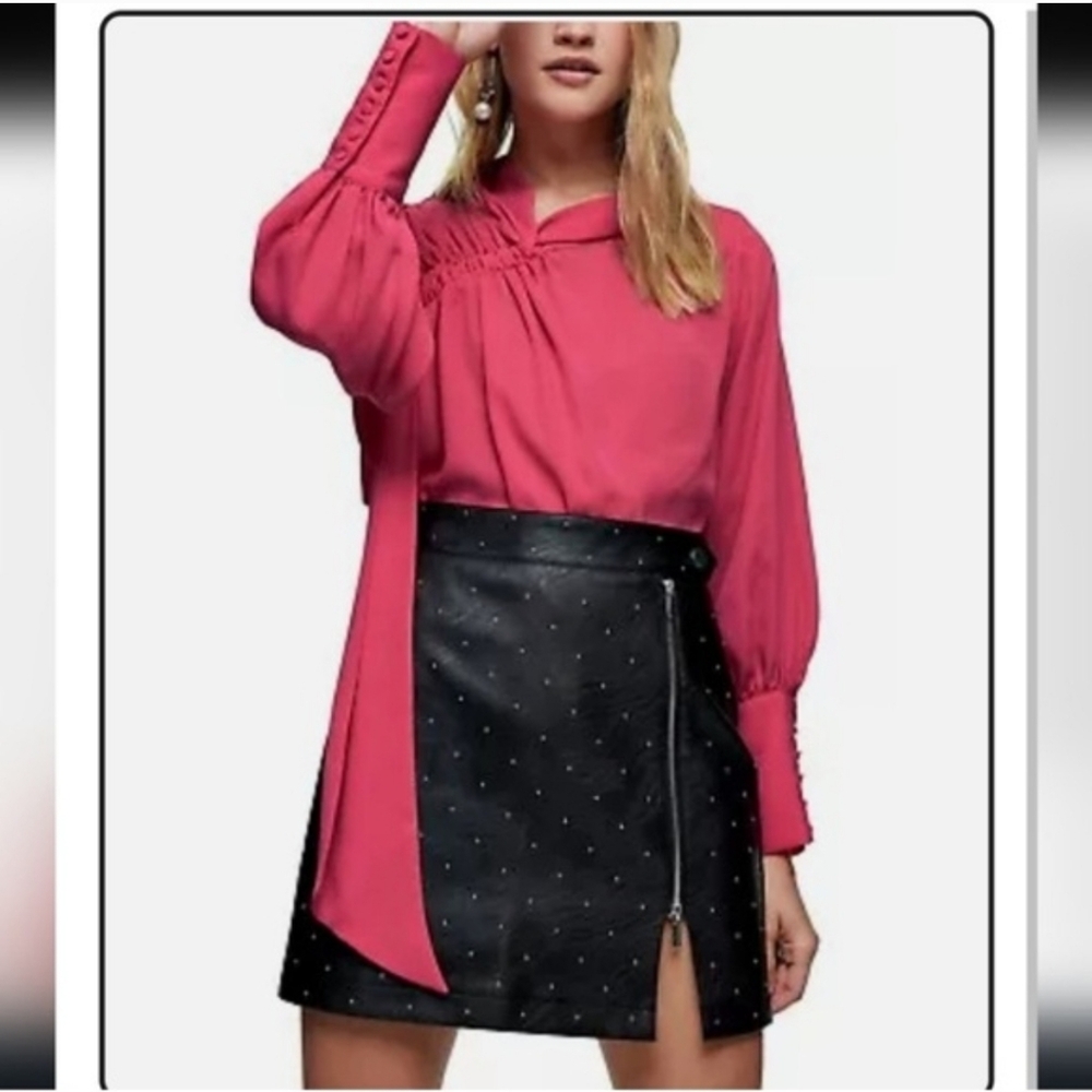Topshop Pink Long-Sleeve Blouse